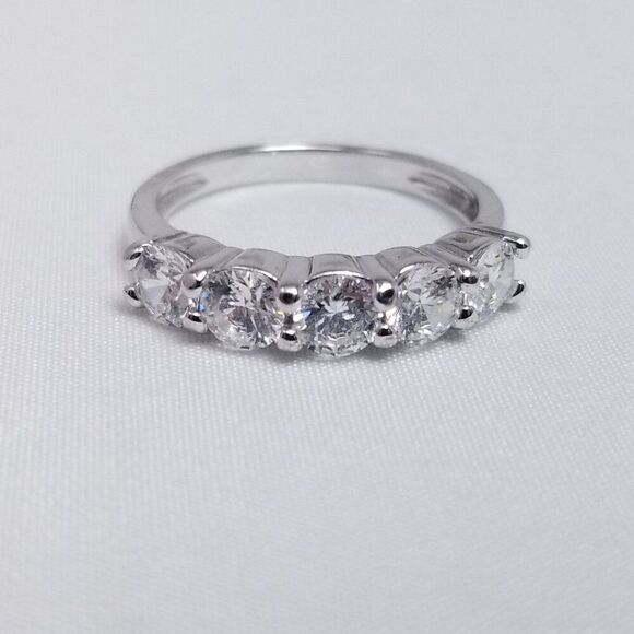 Vintage Sterling Silver Sparkly CZ Five Stone Stacking Band Ring, Size 6, Estate - Picture 2 of 10